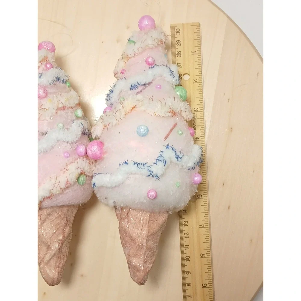 Lot of 3 Pink Ice Cream Ornaments Pastel Christmas Candy Land Tree Decorations